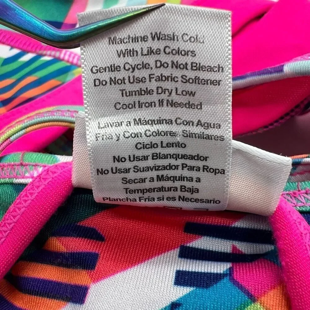 Avia Strappy Sports Bra Pink Multicolored Geometric Print Size Medium